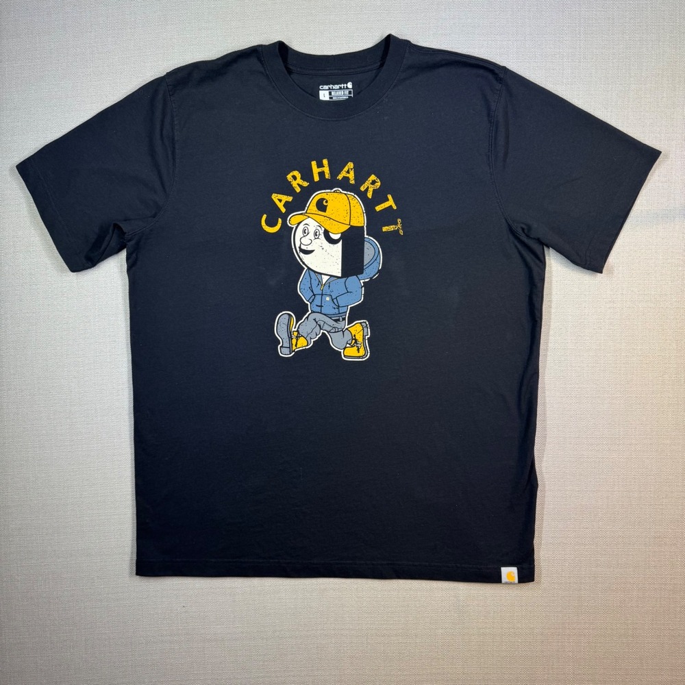 Carhartt Mens Black T-Shirt Relaxed Fit Cartoon Graphic Size Large